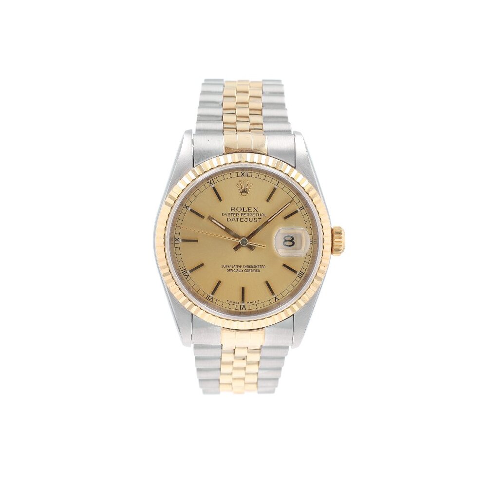 Rolex Datejust  16233 36mm Champagne Index Dial Fluted Bezel  Jubilee Band